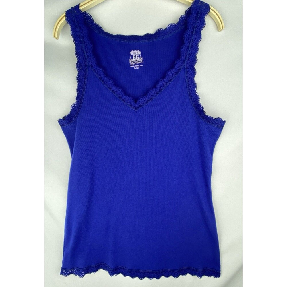 Y2K Blue Lace Trim‎ Cami Ribbed Tank Top Women’s XL Elena Gilbert Bella Swan